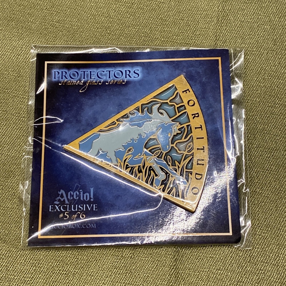 FORTITUDE Protectors Stained Glass Pin Brooch The Horse Enamel Blue frame New